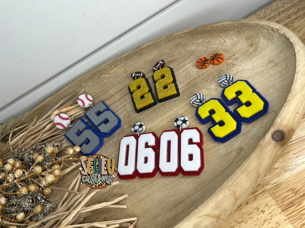 Custom Acrylic Sports Number Dangle Earrings