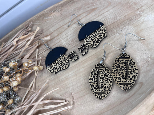 WHOLESALE: WOODEN LEOPARD SPORTS EARRINGS